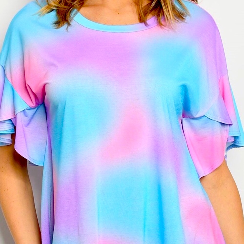 โDONATEDโ Lilac Tie Dye Flutter Sleeve Tunic Top - Picture 2 of 9